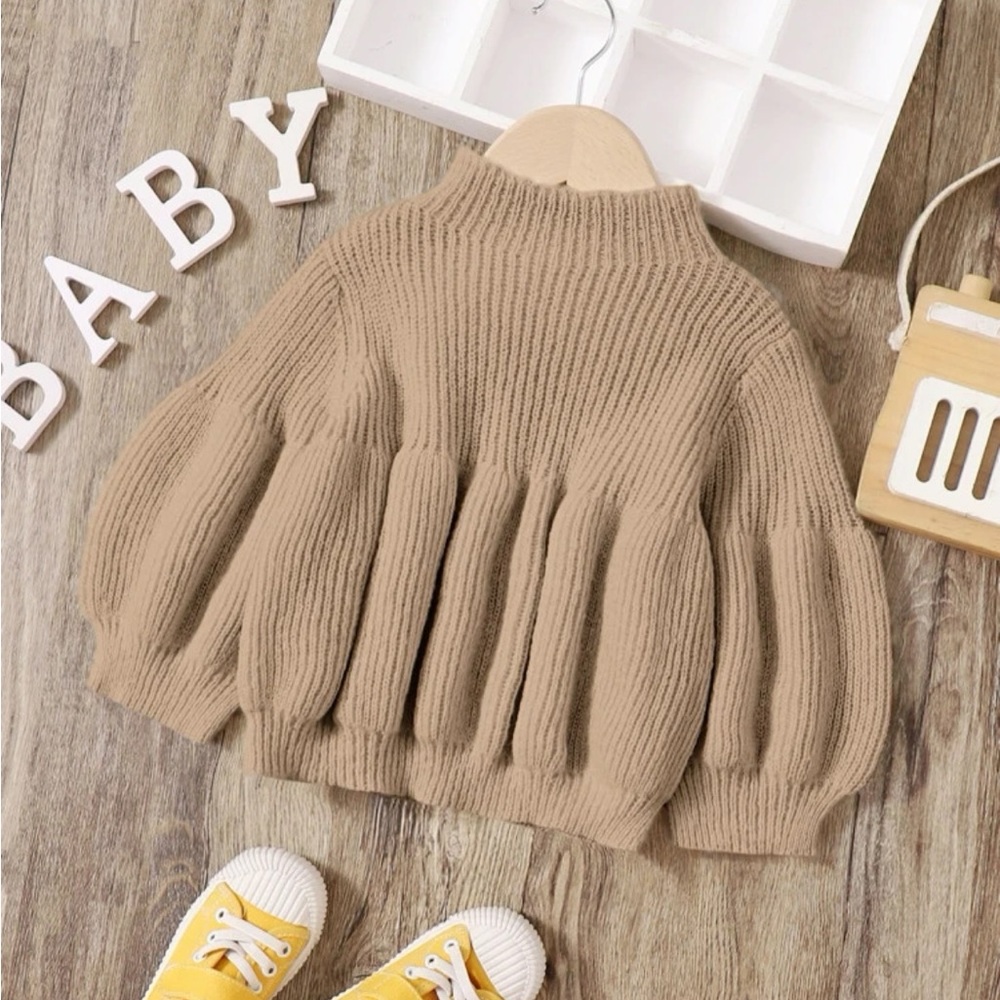 Tan Toddler girls Mock Neck Lantern Sleeve Sweater - Picture 1 of 3